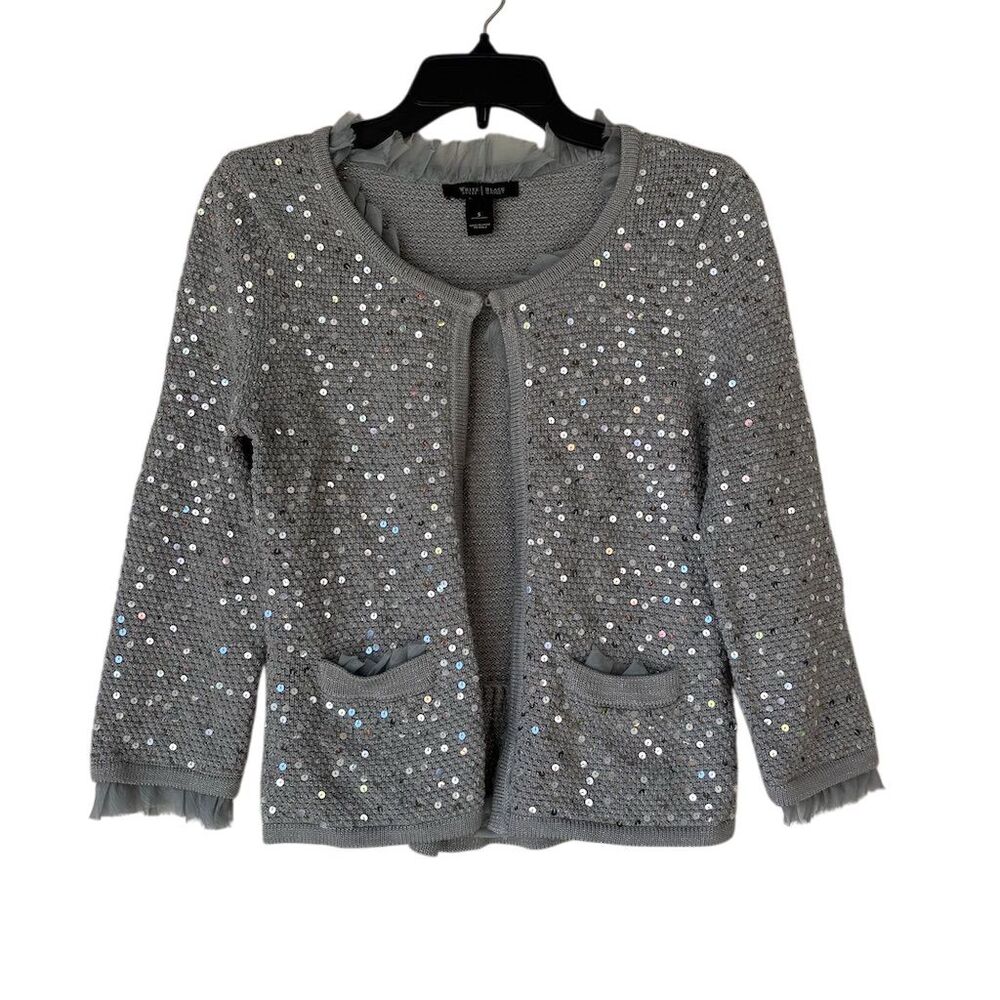 White House Black Market Women's Silver Sequin Cardigan Sweater S
